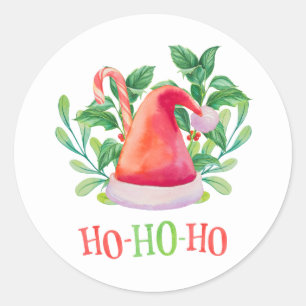 ホホホホホ。水彩フローラクリスマス。サンタクロース ラウンドシール