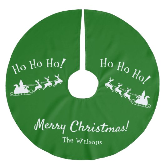 ホホホホメリークリスマスサンタと緑 ブラッシュドポリエステルツリースカート (正面)