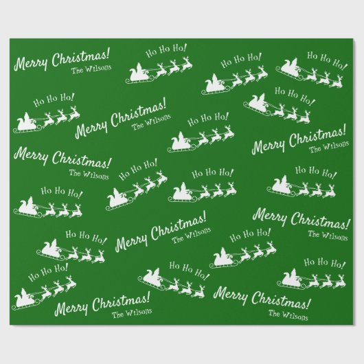 ホホホホメリークリスマスサンタと緑 ラッピングペーパー (フラット)