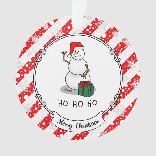ホホホホメリークリスマスサンタカワイイ雪だるま オーナメント (正面)