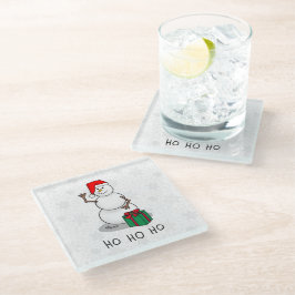 ホホホホメリークリスマスサンタカワイイ雪だるま ガラスコースター