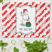 ホホホホメリークリスマスサンタカワイイ雪だるま キッチンタオル (折り畳み)