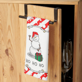 ホホホホメリークリスマスサンタカワイイ雪だるま キッチンタオル