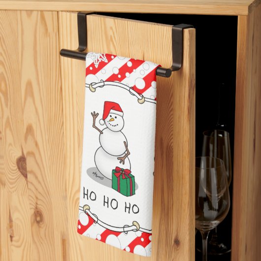 ホホホホメリークリスマスサンタカワイイ雪だるま キッチンタオル (三つ折り)