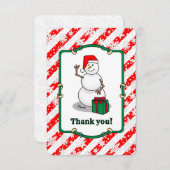 ホホホホメリークリスマスサンタカワイイ雪だるま サンキューカード (正面/裏面)