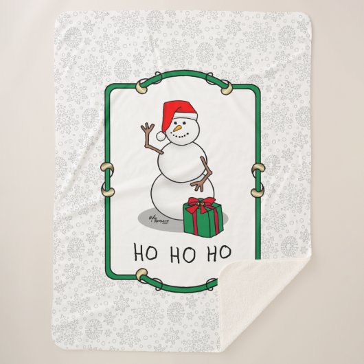 ホホホホメリークリスマスサンタカワイイ雪だるま シェルパブランケット (正面)