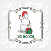 ホホホホメリークリスマスサンタカワイイ雪だるま スクエアシール (正面)