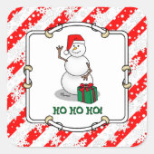ホホホホメリークリスマスサンタカワイイ雪だるま スクエアシール (正面)