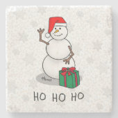 ホホホホメリークリスマスサンタカワイイ雪だるま ストーンコースター (正面)