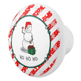 ホホホホメリークリスマスサンタカワイイ雪だるま セラミックノブ