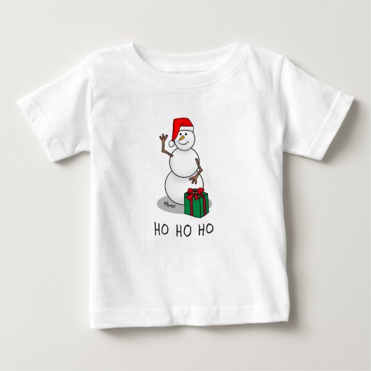 ホホホホメリークリスマスサンタカワイイ雪だるま ベビーTシャツ (正面)