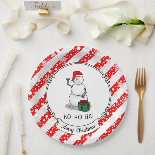ホホホホメリークリスマスサンタカワイイ雪だるま ペーパープレート (ウェディング)