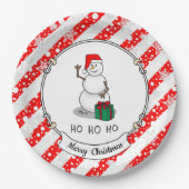 ホホホホメリークリスマスサンタカワイイ雪だるま ペーパープレート (正面)
