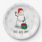 ホホホホメリークリスマスサンタカワイイ雪だるま ペーパープレート (正面)