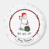 ホホホホメリークリスマスサンタカワイイ雪だるま マグネット (正面)