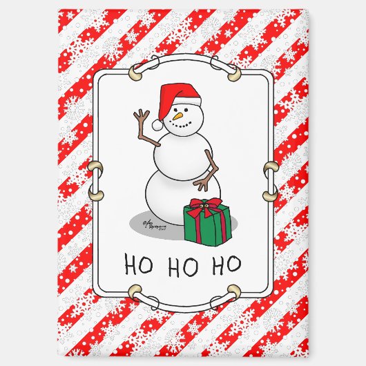 ホホホホメリークリスマスサンタカワイイ雪だるま マグネット (正面)