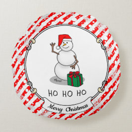 ホホホホメリークリスマスサンタカワイイ雪だるま ラウンドクッション