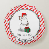 ホホホホメリークリスマスサンタカワイイ雪だるま ラウンドクッション (裏面)