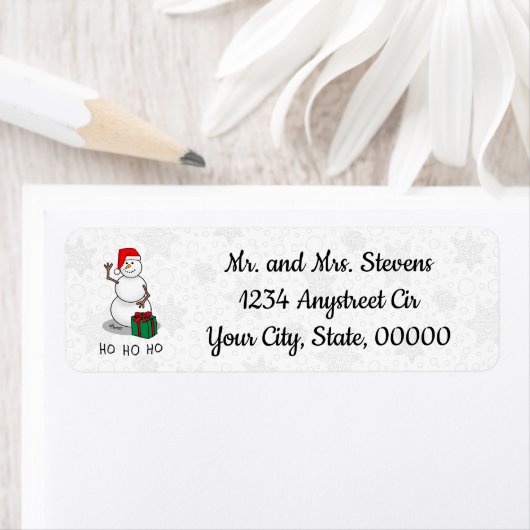 ホホホホメリークリスマスサンタカワイイ雪だるま ラベル (インサイチュ)