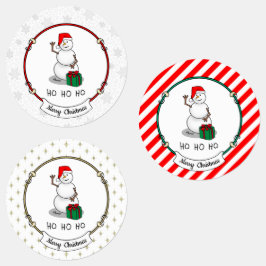 ホホホホメリークリスマスサンタカワイイ雪だるま ラベル