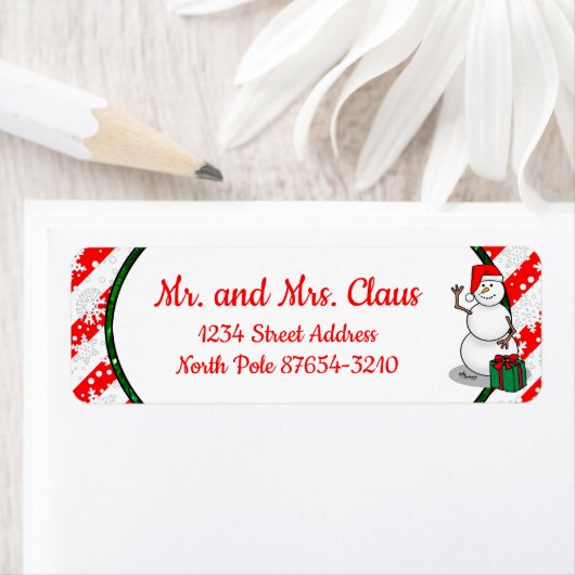 ホホホホメリークリスマスサンタカワイイ雪だるま ラベル (インサイチュ)