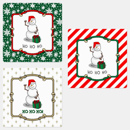 ホホホホメリークリスマスサンタカワイイ雪だるま ラベル (グループ)