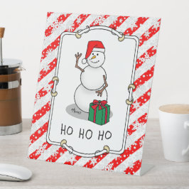 ホホホホメリークリスマスサンタカワイイ雪だるま 台座サイン