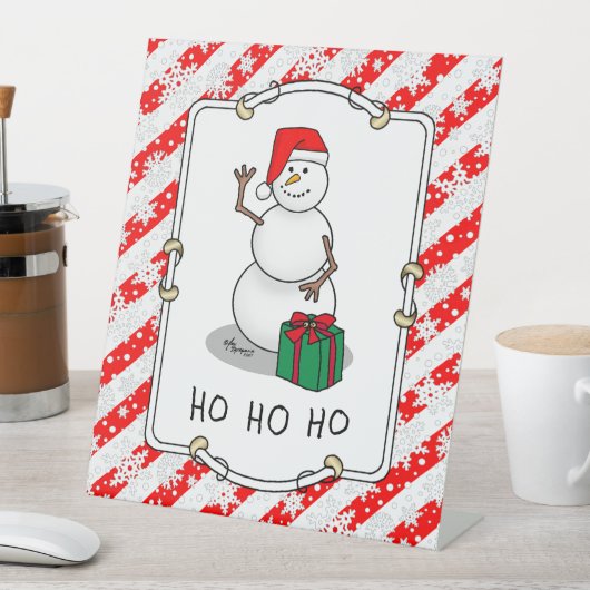 ホホホホメリークリスマスサンタカワイイ雪だるま 台座サイン (インサイチュ)