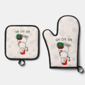 ホホホホメリークリスマスサンタカワイイ雪だるま 鍋つかみ&鍋敷きセット (正面)