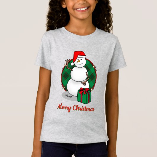 ホホホホメリークリスマスサンタカワイイ雪だるま Tシャツ (正面)