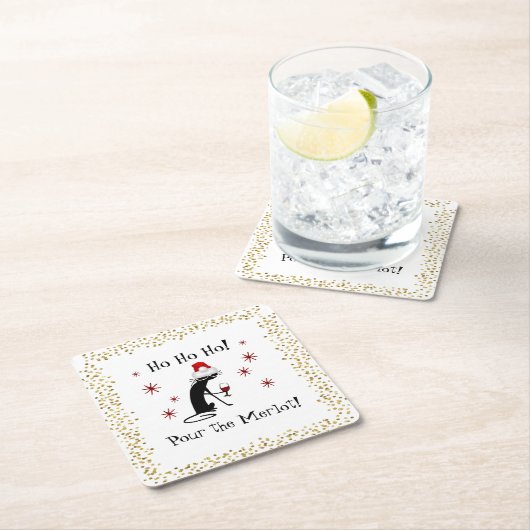 ホホホホメロキャットおもしろいクリスマスワイン引用文 スクエアペーパーコースター (インサイチュ)