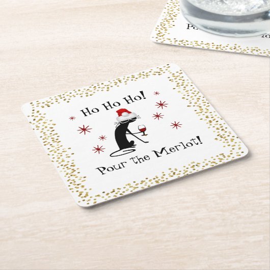 ホホホホメロキャットおもしろいクリスマスワイン引用文 スクエアペーパーコースター (アングル)