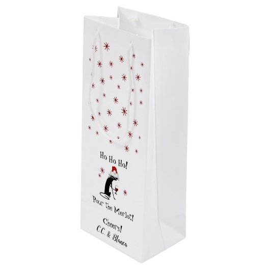 ホホホホメロキャットおもしろいクリスマスワイン引用文 ワインギフトバッグ (正面アングル)