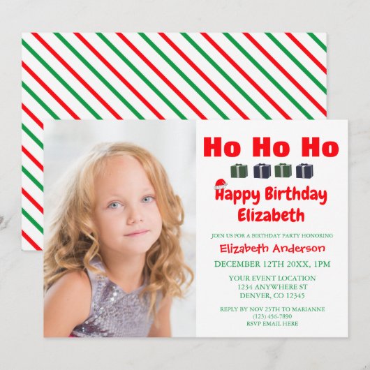 ホホホホークリスマス子供の誕生日 招待状 (正面/裏面)