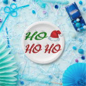 ホホホホーサンタハット赤い緑のスクリプトクリスマス ペーパープレート (パーティー)