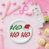 ホホホホーサンタハット赤い緑のスクリプトクリスマス ペーパープレート (パーティー)