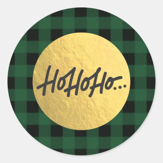 ホホホホーHOクリスマスホリデーバッファロープレイドゴールドフォイル ラウンドシール (正面)