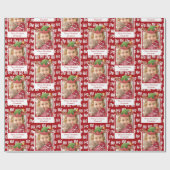 ホホホホ文字ホリデーパターン付き/フォトクリスマス ラッピングペーパー (フラット)