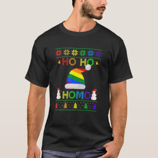 ホホホモゲイクリスマスLGBTレインボーサンタハグ Tシャツ