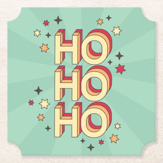 ホホホーのクリスマスの季節の文字と星 ペーパーコースター (正面)