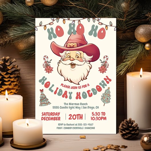ホホホームダウンカウボーイサンタホリデークリスマスパーティー 招待状
