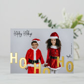 ホホホ写真カスタムハッピーホリデーズクリスマス 箔シーズンカード (立ち正面)