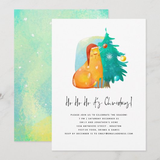 ホホホ かわいい猫のクリスマスパーティー 招待状 (正面/裏面)