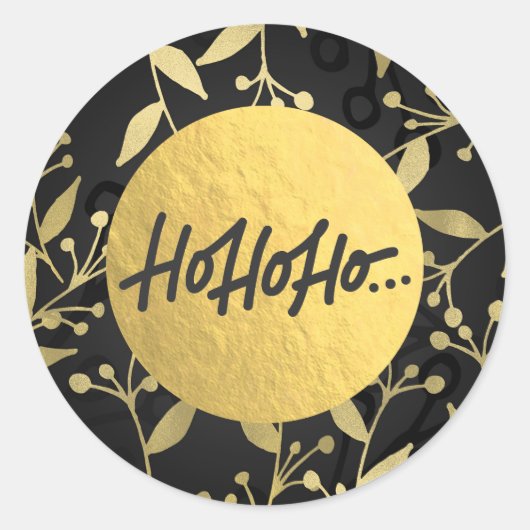 ホホホ クリスマス ホリデー ボタニカル ゴールド フォイル ラウンドシール (正面)