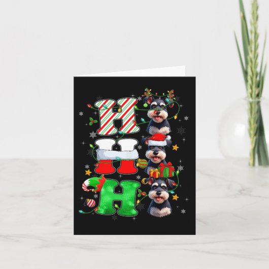 ホホホ シュナウザー 犬 サンタ エルフ 帽子 トナカイ クリスマス カード (正面)