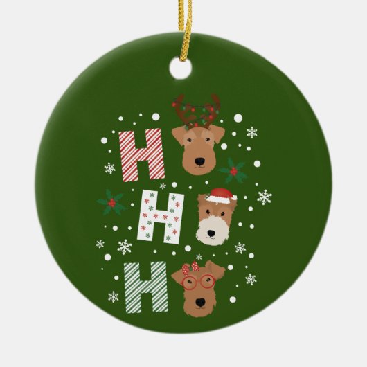 ホホーホーホーウェルシュテリアメリークリスマス セラミックオーナメント (正面)