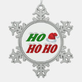 ホホーホーホーサンタハットレッドグリーンタイポグラフィ スノーフレークピューターオーナメント (正面)