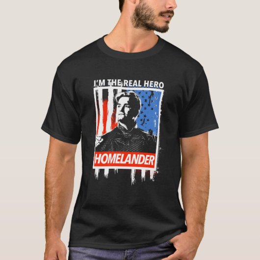 ホメランダー私はヒーロー実在アメリカ国旗だ Tシャツ (正面)