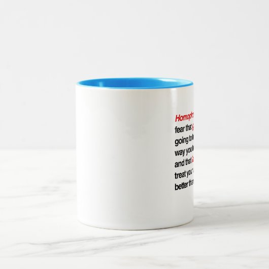 ホモフォビアは、ゲイの男性があなたを扱う恐れである ツートーンマグカップ (中央)