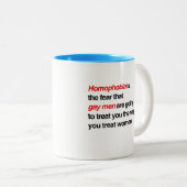 ホモフォビアは、ゲイの男性があなたを扱う恐れである ツートーンマグカップ (正面右)